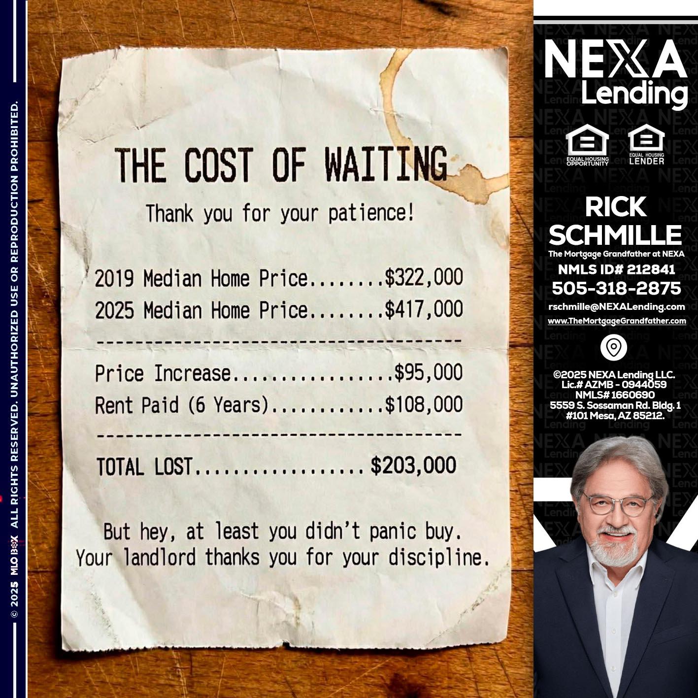 THE COST OF WAITING - Rick E Schmille -The Mortgage Grandfather at NEXA